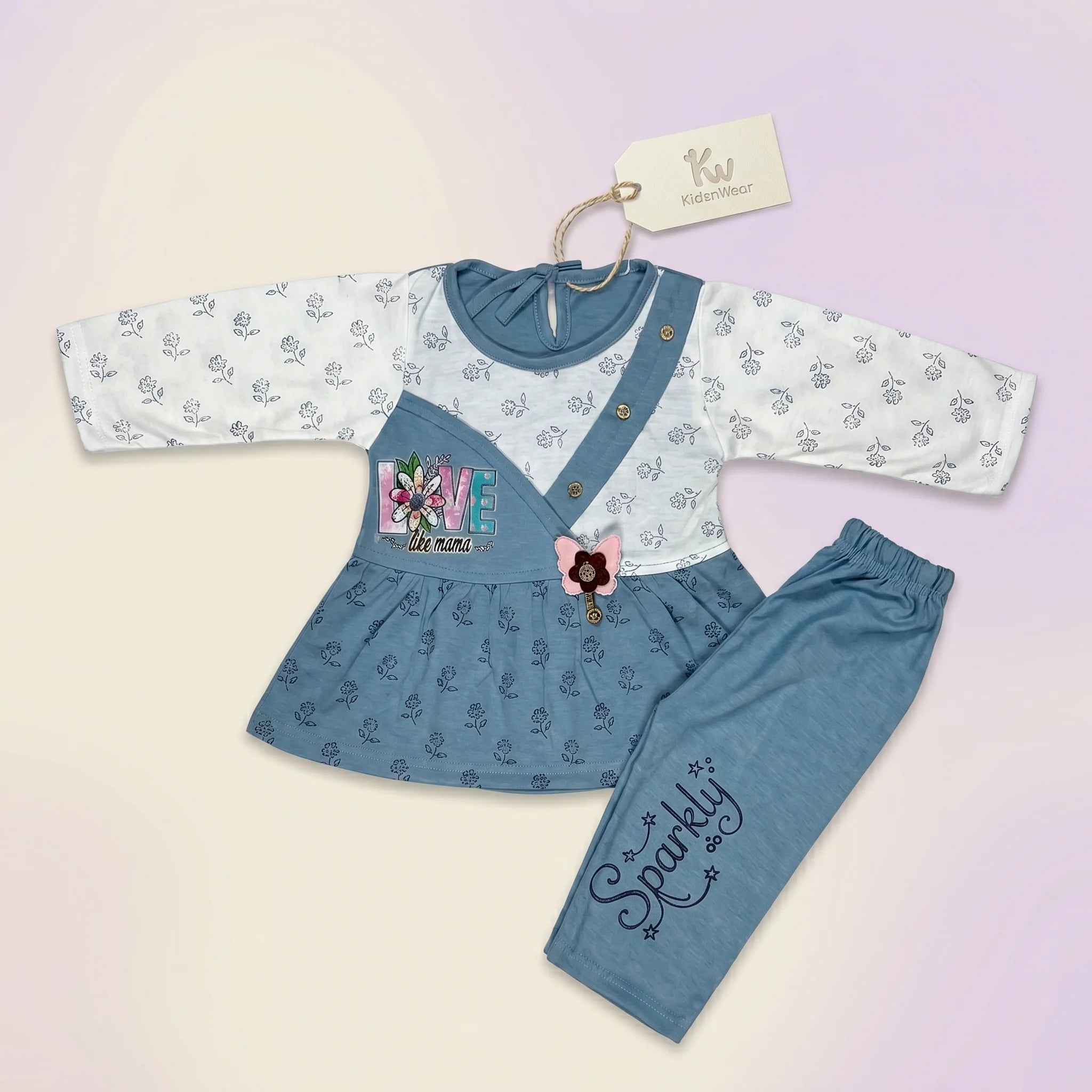 Love Print Premium Cotton Baby Girl Frock & Pants Set