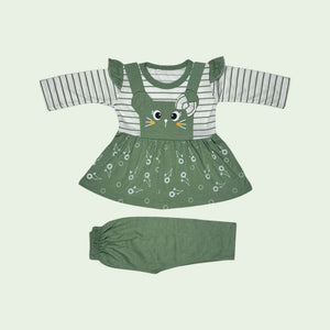 Cute Bunny Premium Cotton Baby Girl Dress & Pants Set