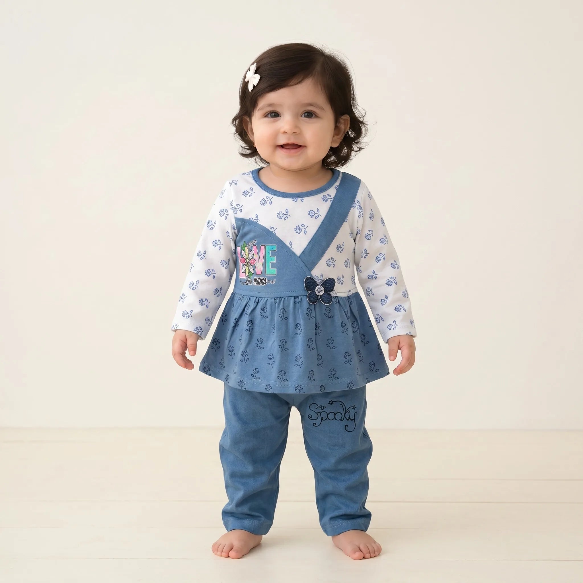 Love Print Premium Cotton Baby Girl Frock & Pants Set