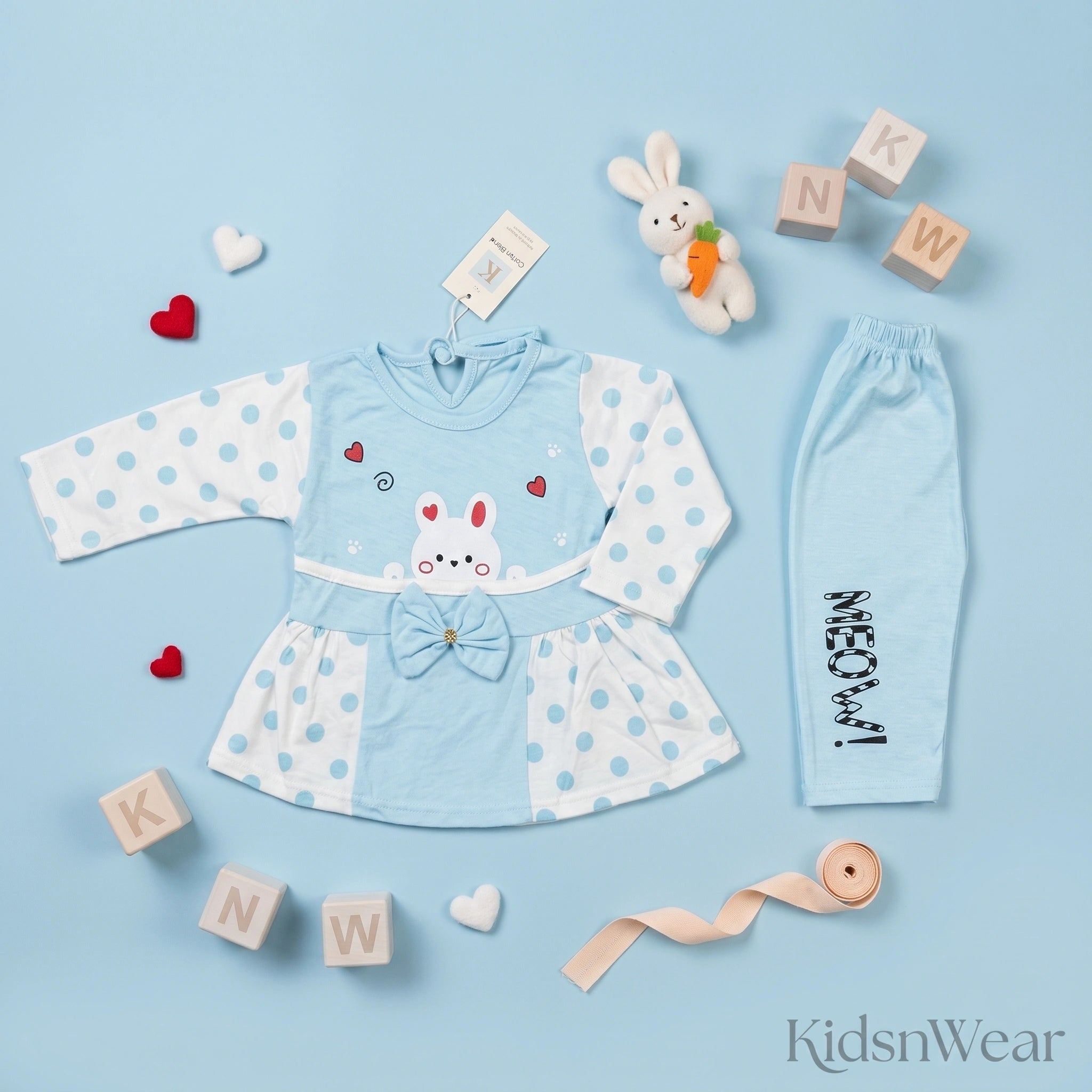 KidsnWear Meow Collection Baby Girl Frock & Pajama Set