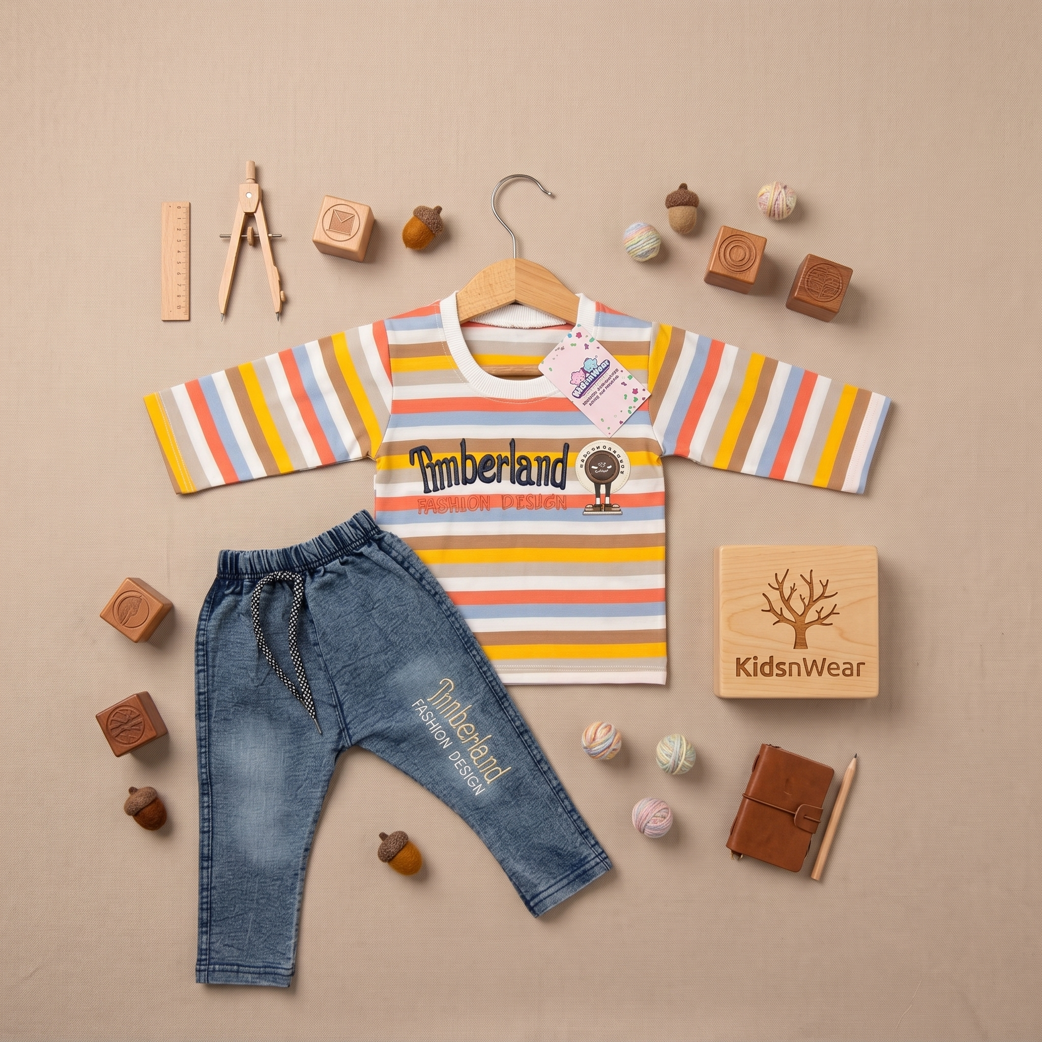 Premium Kids Cotton Interlock Striped Shirt with Denim Pants Set – Soft & Breathable Outfit for Boys - Image 3