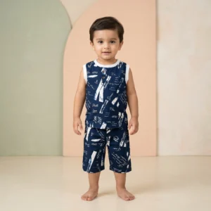KidsnWear Boys’ Super Premium Imported Sleeveless Typography Print Summer Set