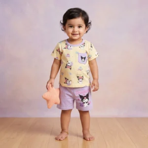 KidsnWear Premium Imported Interlock Cotton Kuromi Character Tee and Shorts