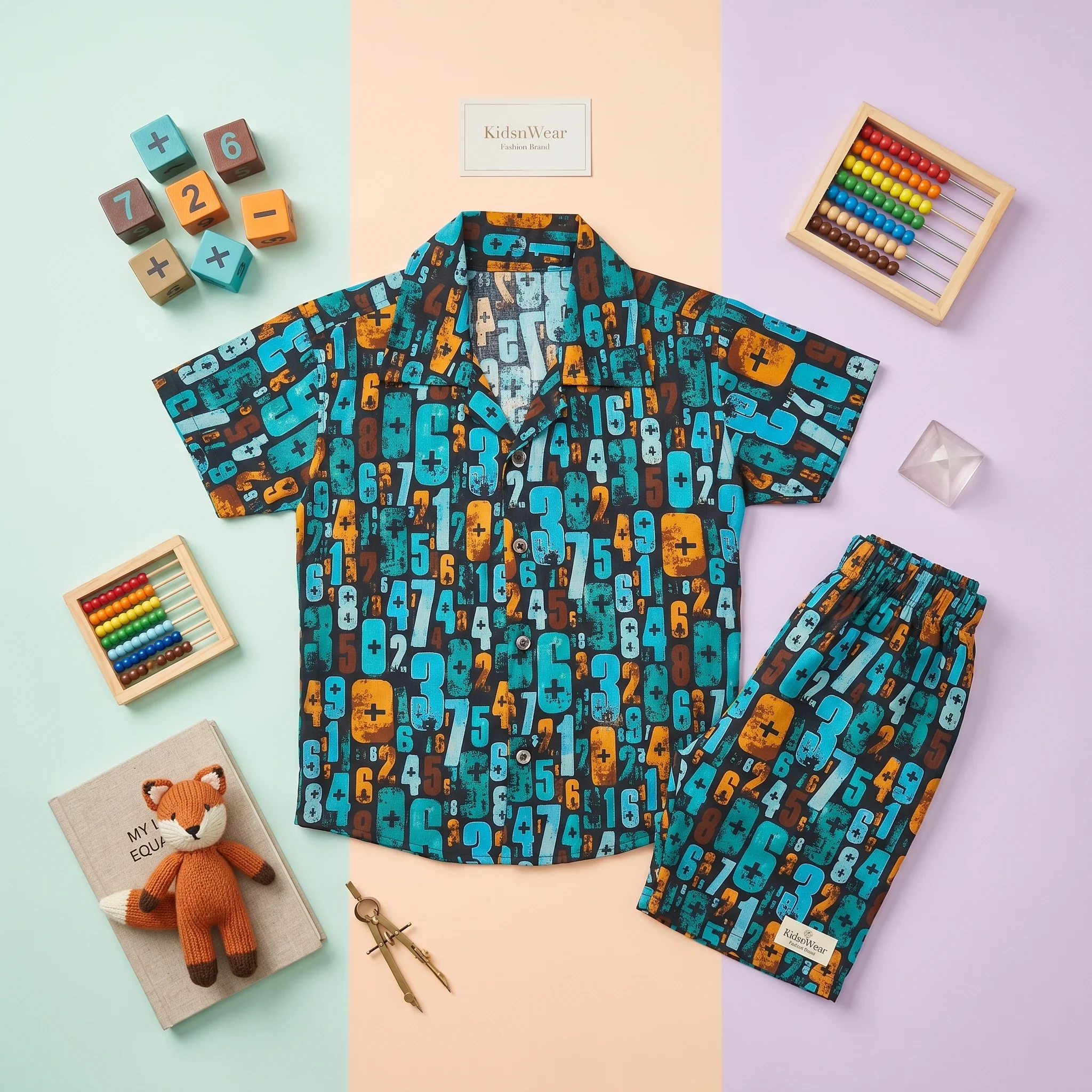 Boys' Educational Number Print Premium Shirt and Shorts Set - Image 2