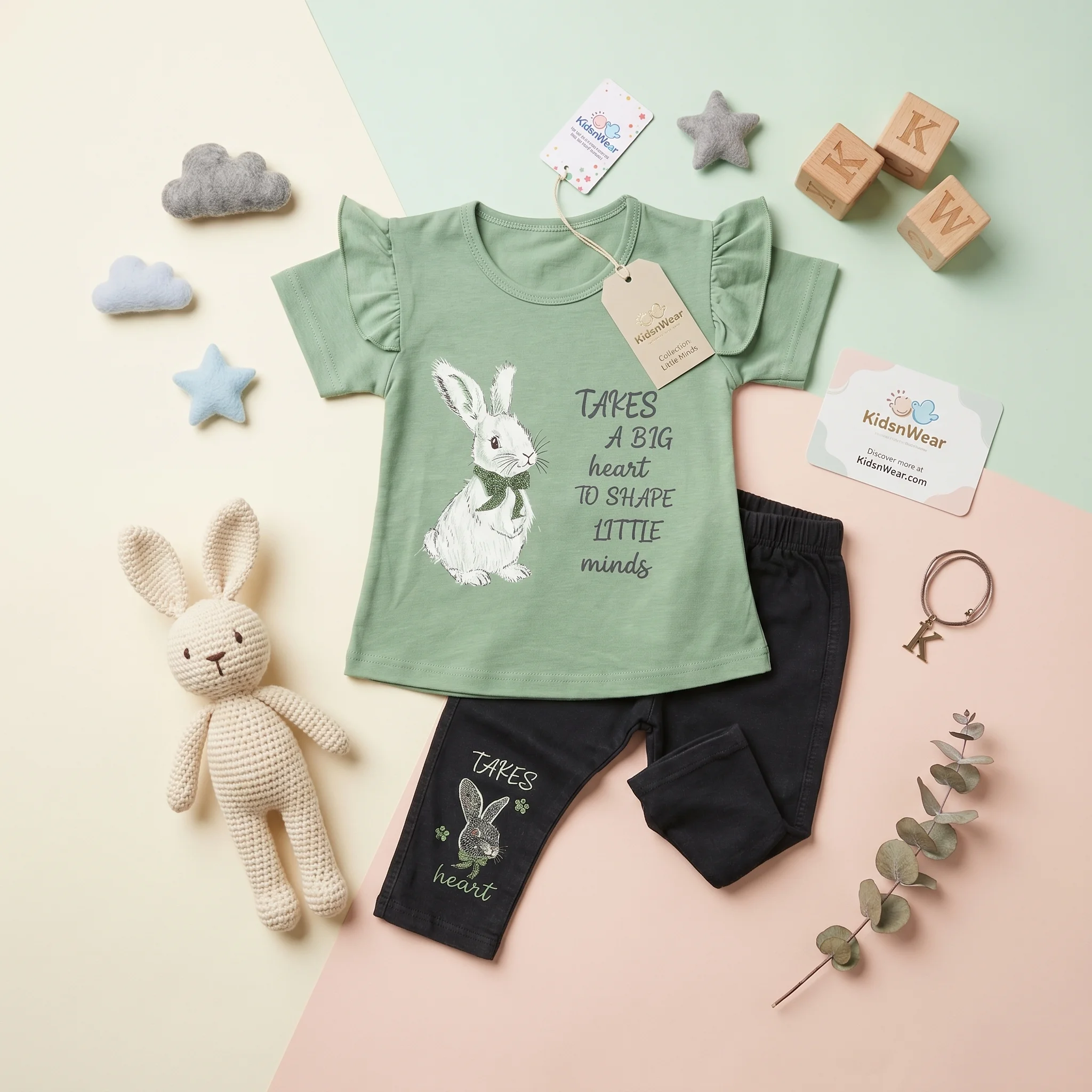Girls' Bunny Character Flutter Sleeve Top and Leggings Set - Image 2