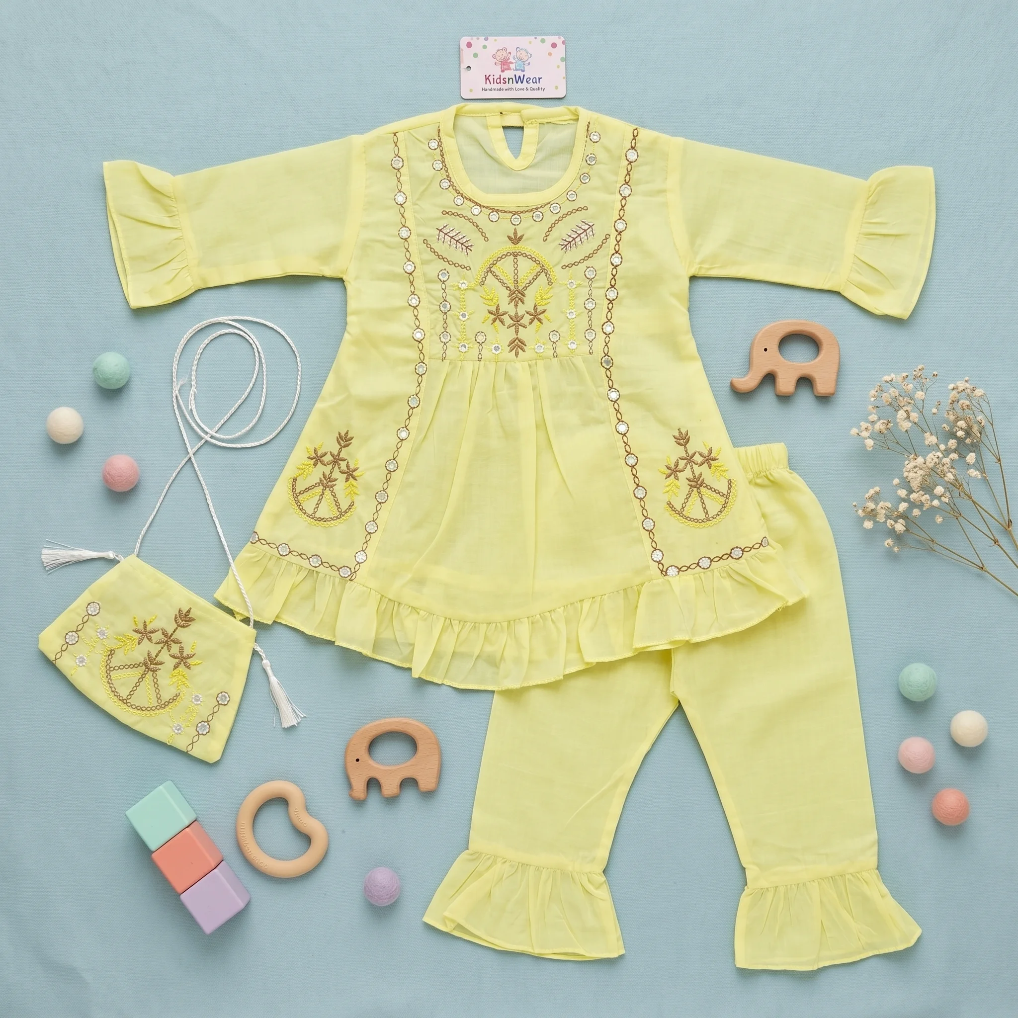 Girls Embroidered Peplum Tunic and Frill Trouser Set - Image 2