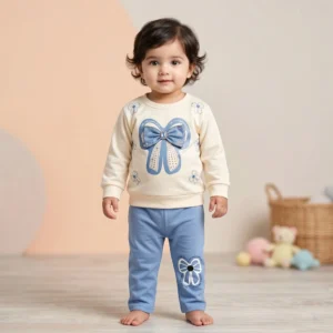 Girls' Bow Print Sweatshirt and Trouser Two-Piece Set