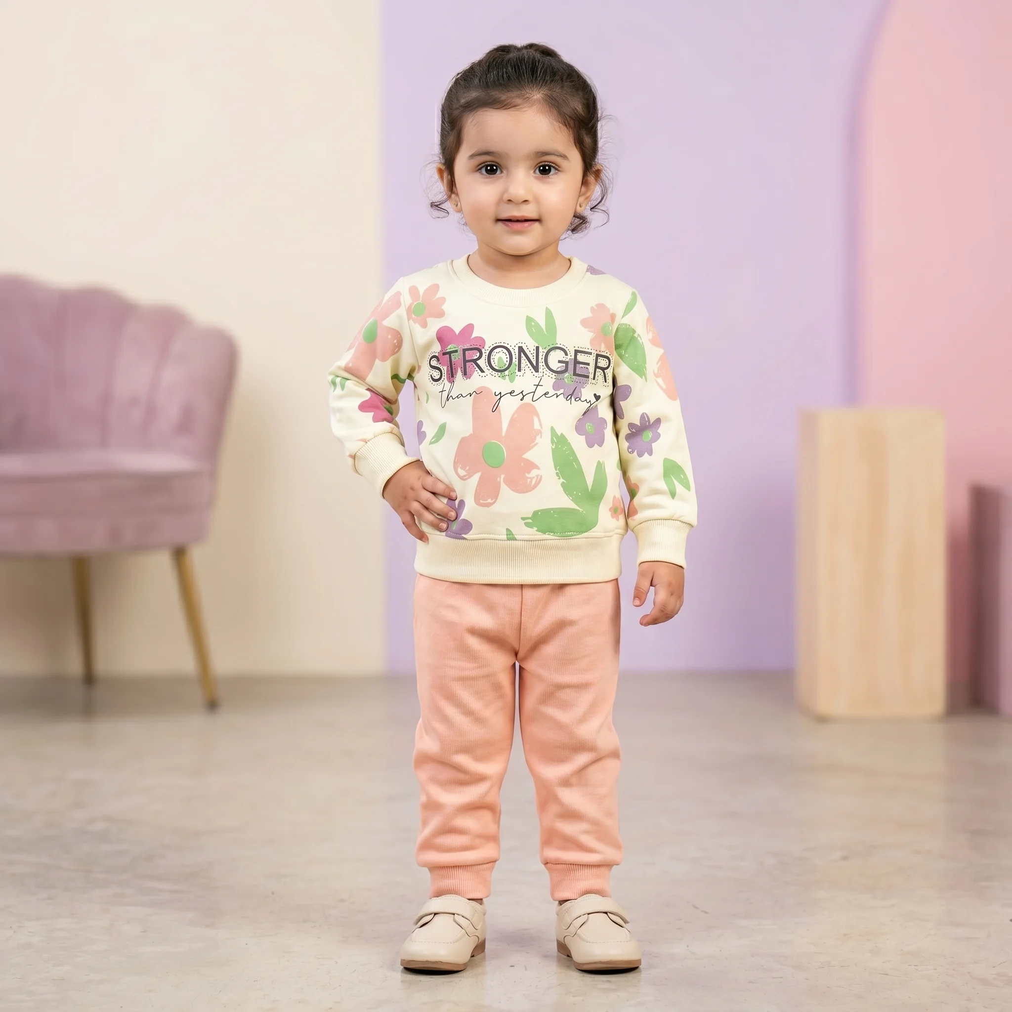 Girls' Floral Stronger Than Yesterday Sweatshirt and Joggers Set