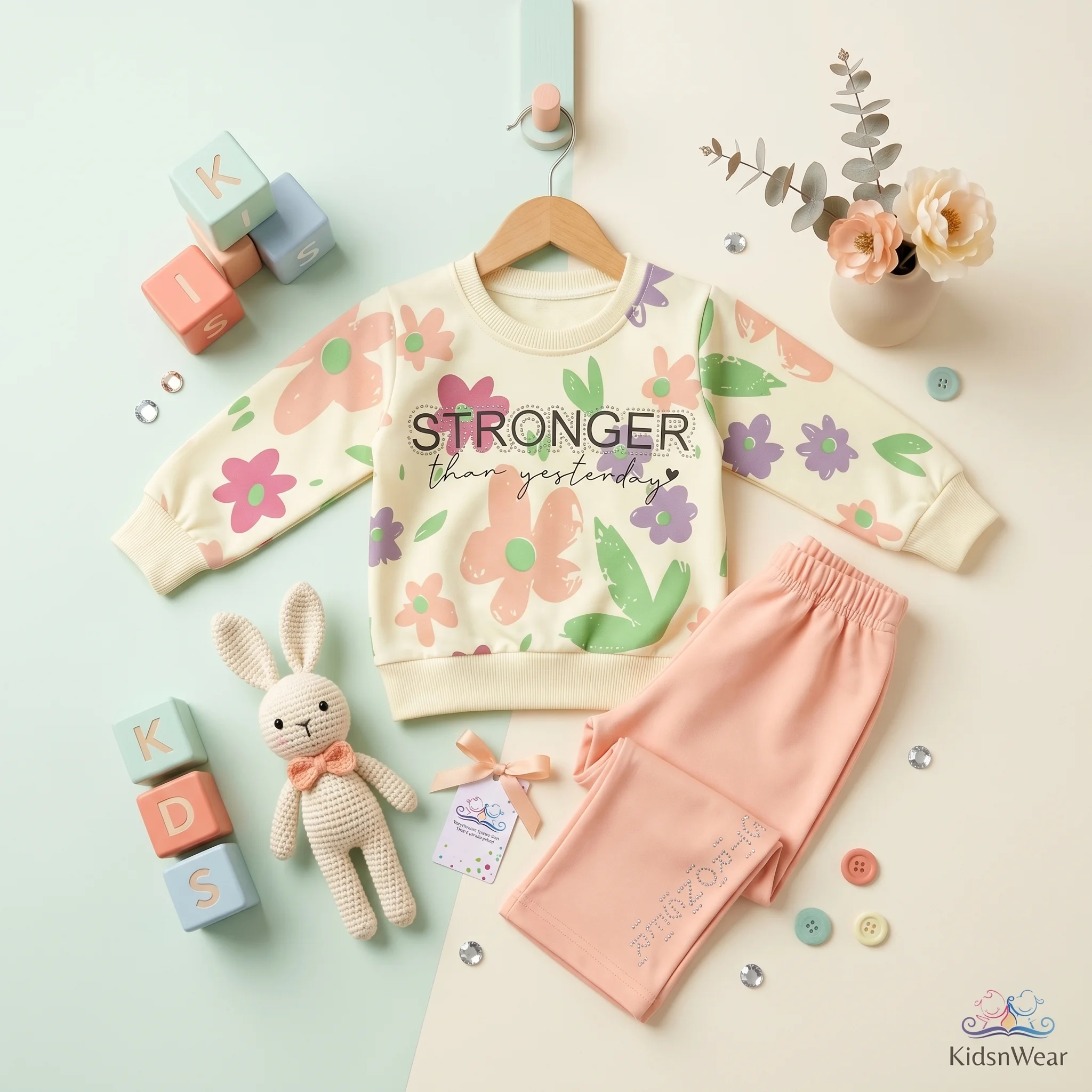 Girls' Floral Stronger Than Yesterday Sweatshirt and Joggers Set - Image 2