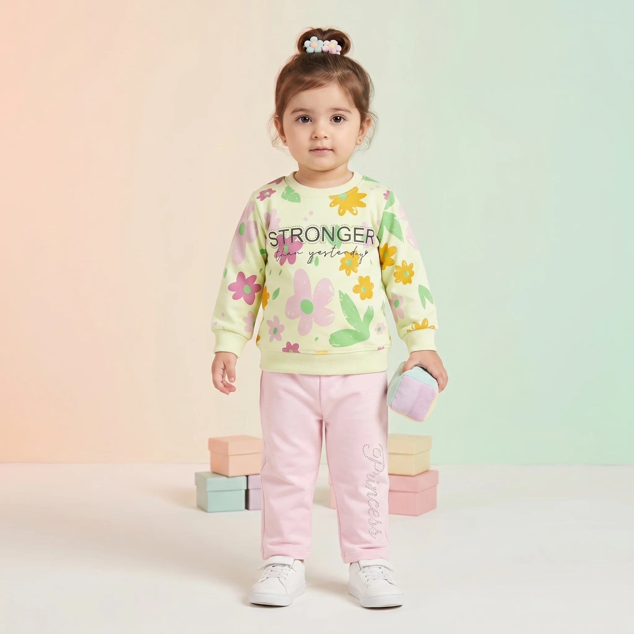 Girls' Floral Stronger Than Yesterday Sweatshirt and Joggers Set - Image 5