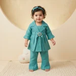 Girls' Belted Wrap Tunic and Bell-Bottom Trouser Set - Green