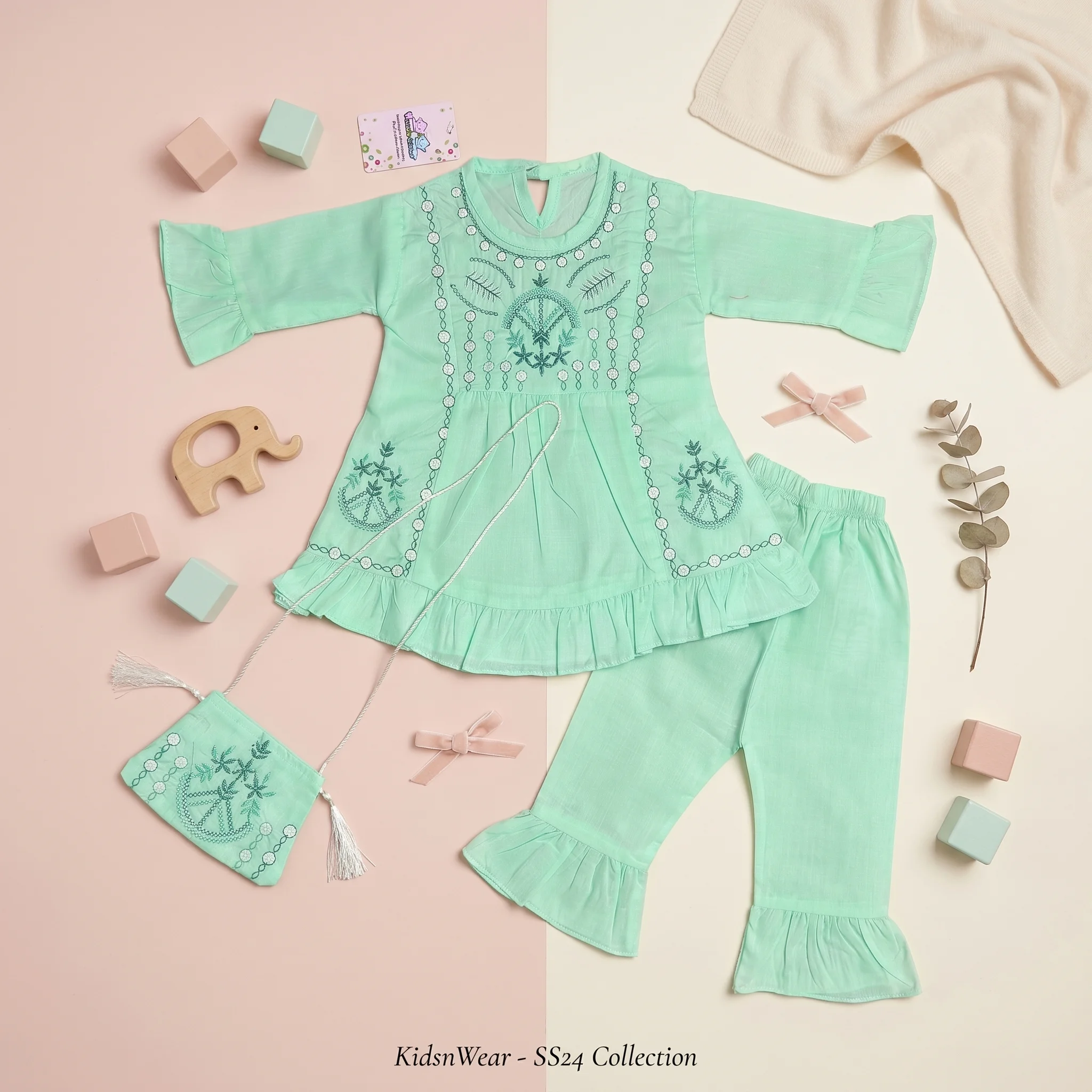 Girls Embroidered Peplum Tunic and Frill Trouser Set - Image 4