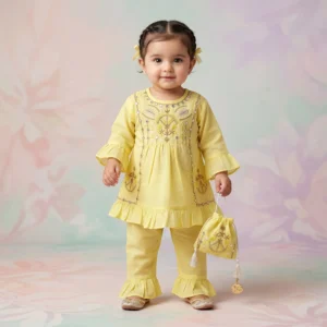 Girls Embroidered Peplum Tunic and Frill Trouser Set