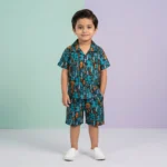 Boys' Educational Number Print Premium Shirt and Shorts Set - Sea Green