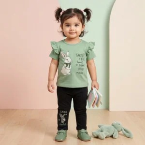 Girls' Bunny Character Flutter Sleeve Top and Leggings Set