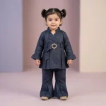Girls' Belted Wrap Tunic and Bell-Bottom Trouser Set - Navy Blue