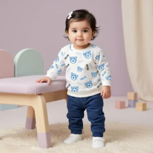 Girls' Bear Print Sweatshirt and Ribbed Jogger Two-Piece Set