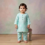 Girls' Embroidered Kurta and Trouser Two-Piece Set - Sea Green