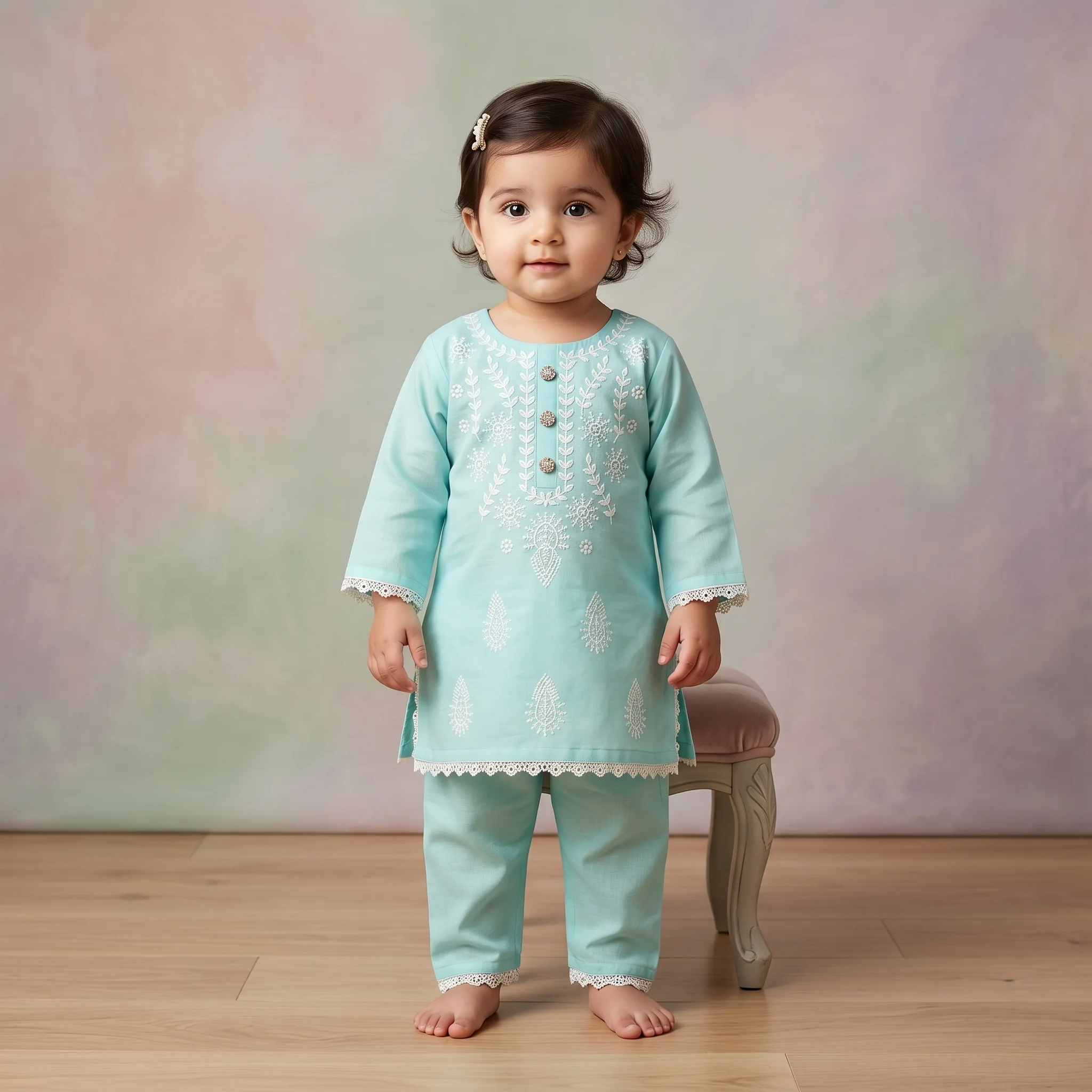 Girls' Embroidered Kurta and Trouser Two-Piece Set - Image 3