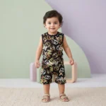 KidsnWear Boys’ Super Premium Imported Sleeveless Designer Print Summer Set - Jet Black with Multicolor