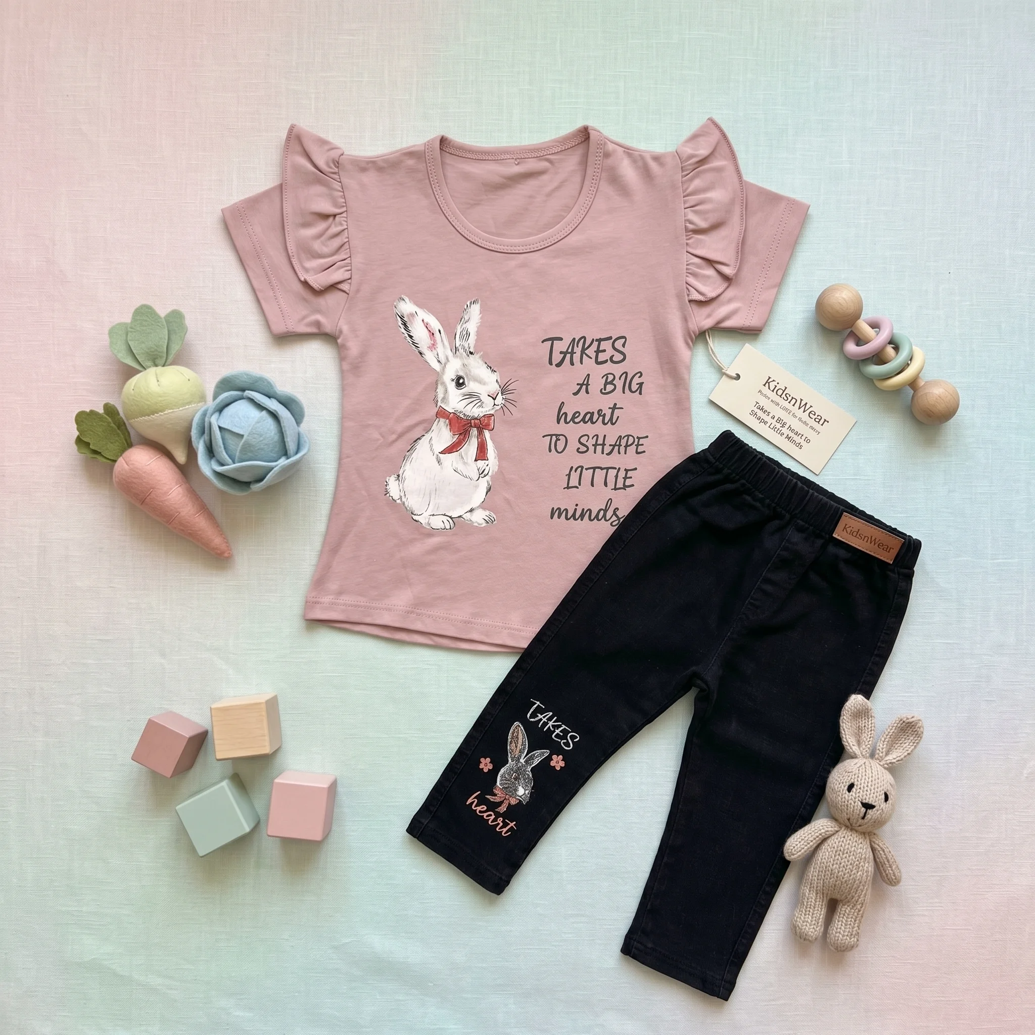 Girls' Bunny Character Flutter Sleeve Top and Leggings Set - Image 4
