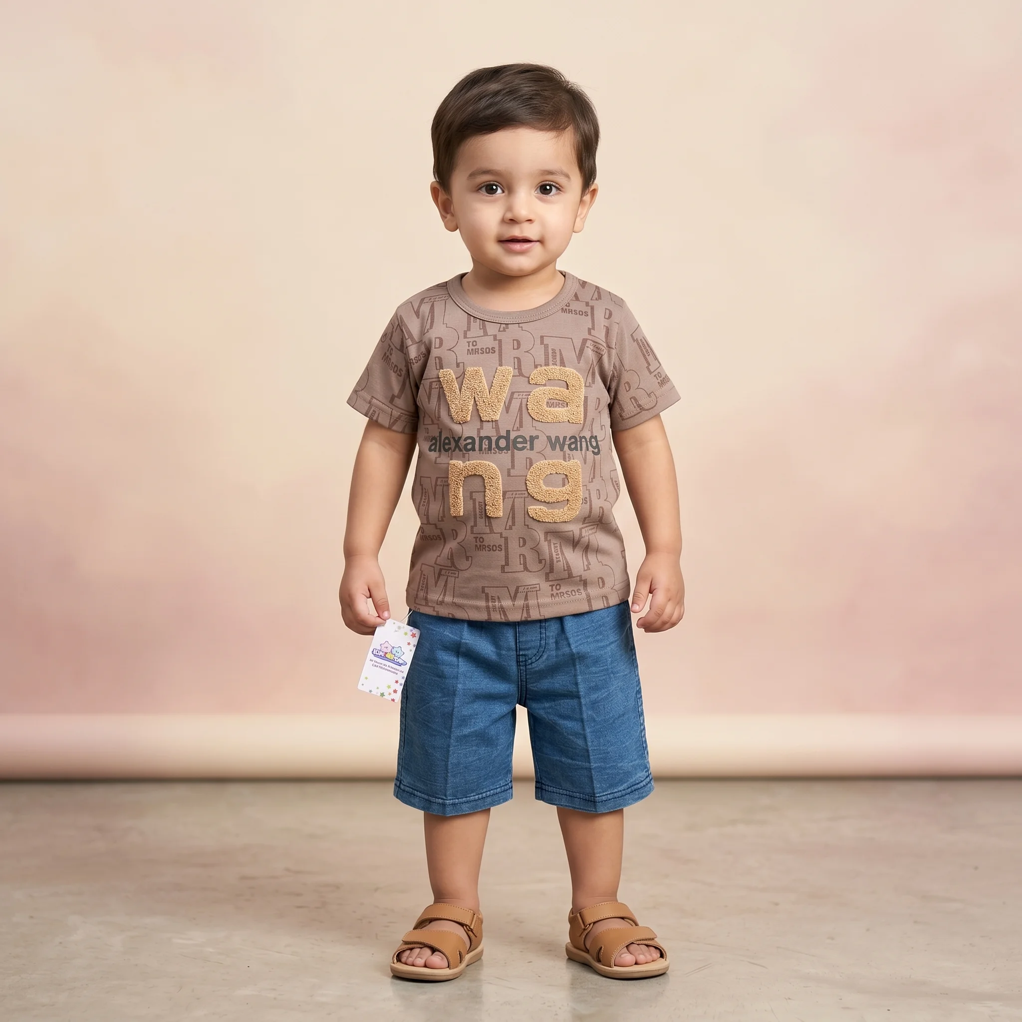 Boys' Alexander Wang Monogram Print Graphic Tee and Denim Shorts Set - Image 3