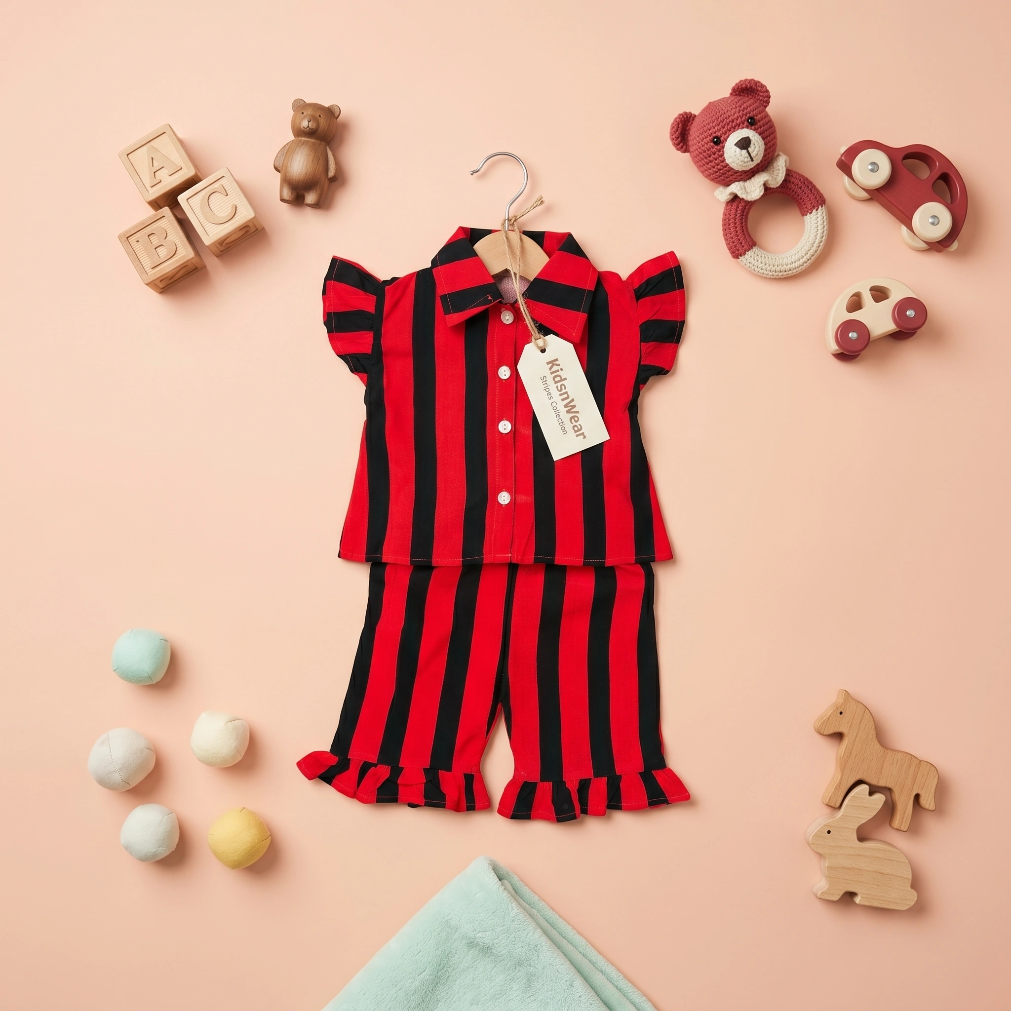 KidsnWear Girls’ Premium Arabic Lawn Black & White Striped Boutique Set - Image 4