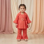 Girls' Belted Wrap Tunic and Bell-Bottom Trouser Set - Red