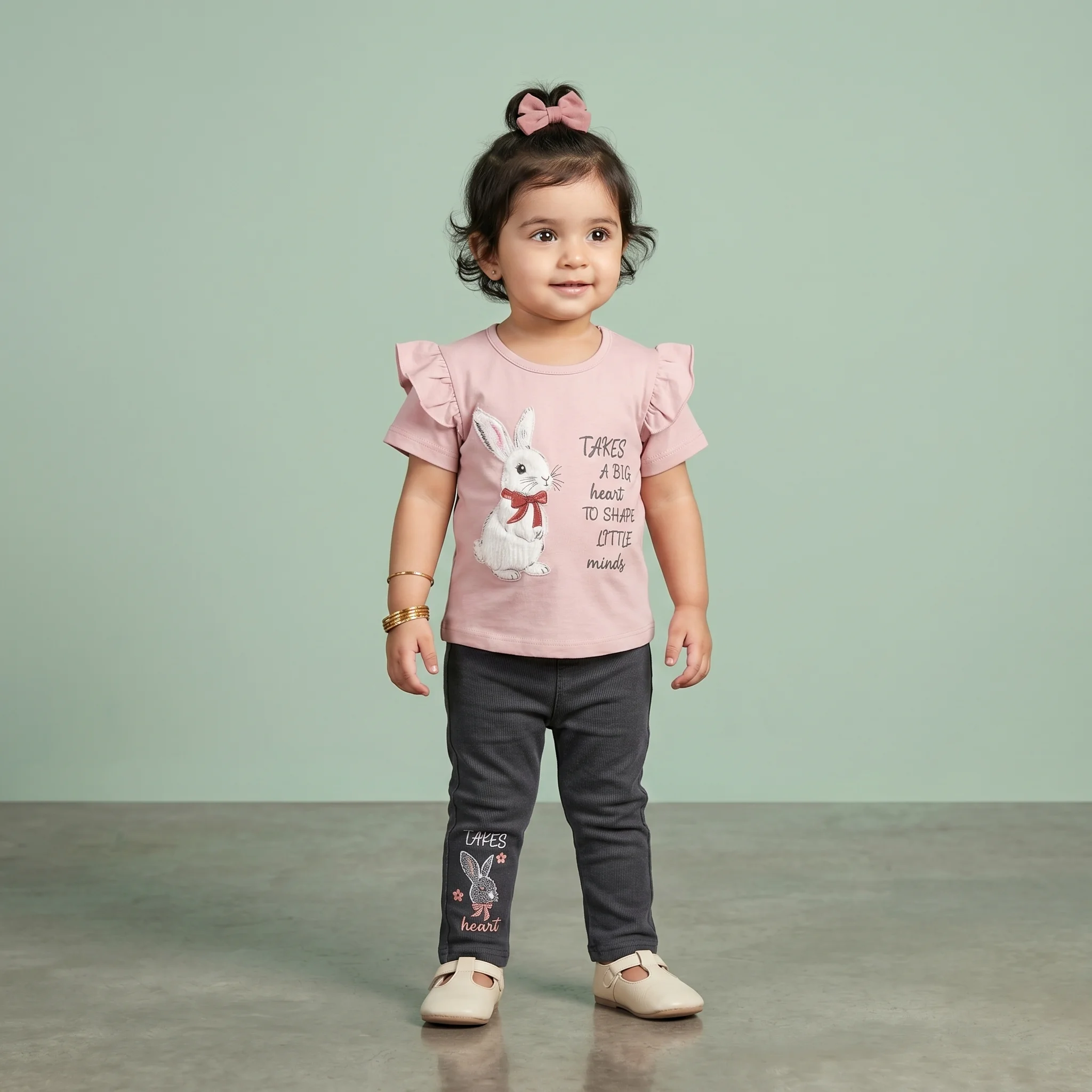 Girls' Bunny Character Flutter Sleeve Top and Leggings Set - Image 3