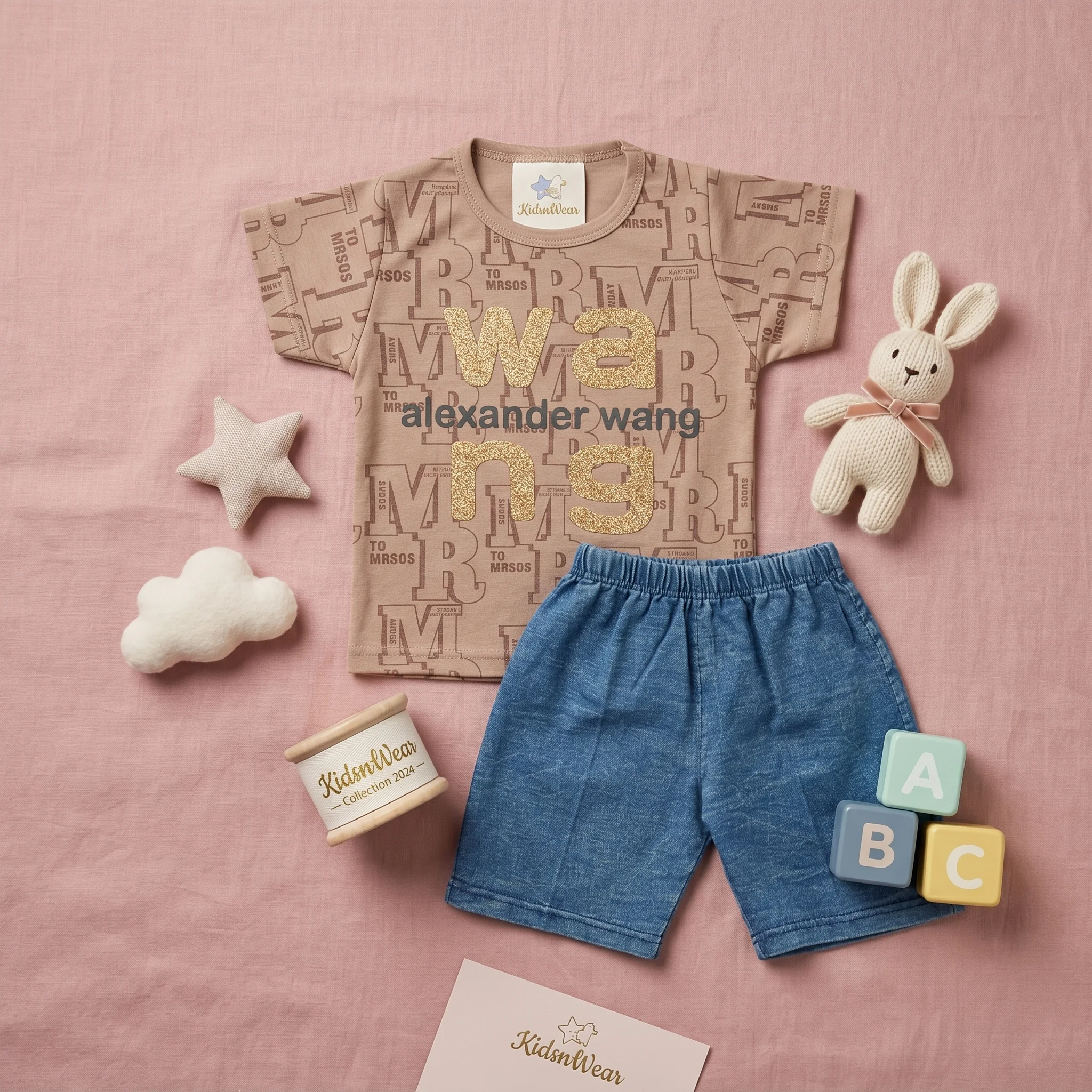 Boys' Alexander Wang Monogram Print Graphic Tee and Denim Shorts Set - Image 4