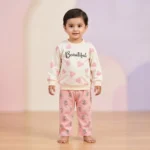 KidsnWear Girls’ Premium Interlock Cotton "Beautiful" Heart Tee and Floral Trousers Set - Pink