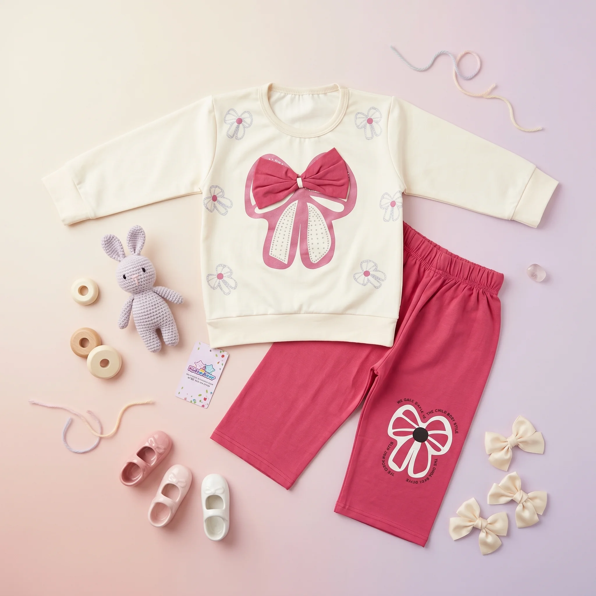 Girls' Bow Print Sweatshirt and Trouser Two-Piece Set - Image 3