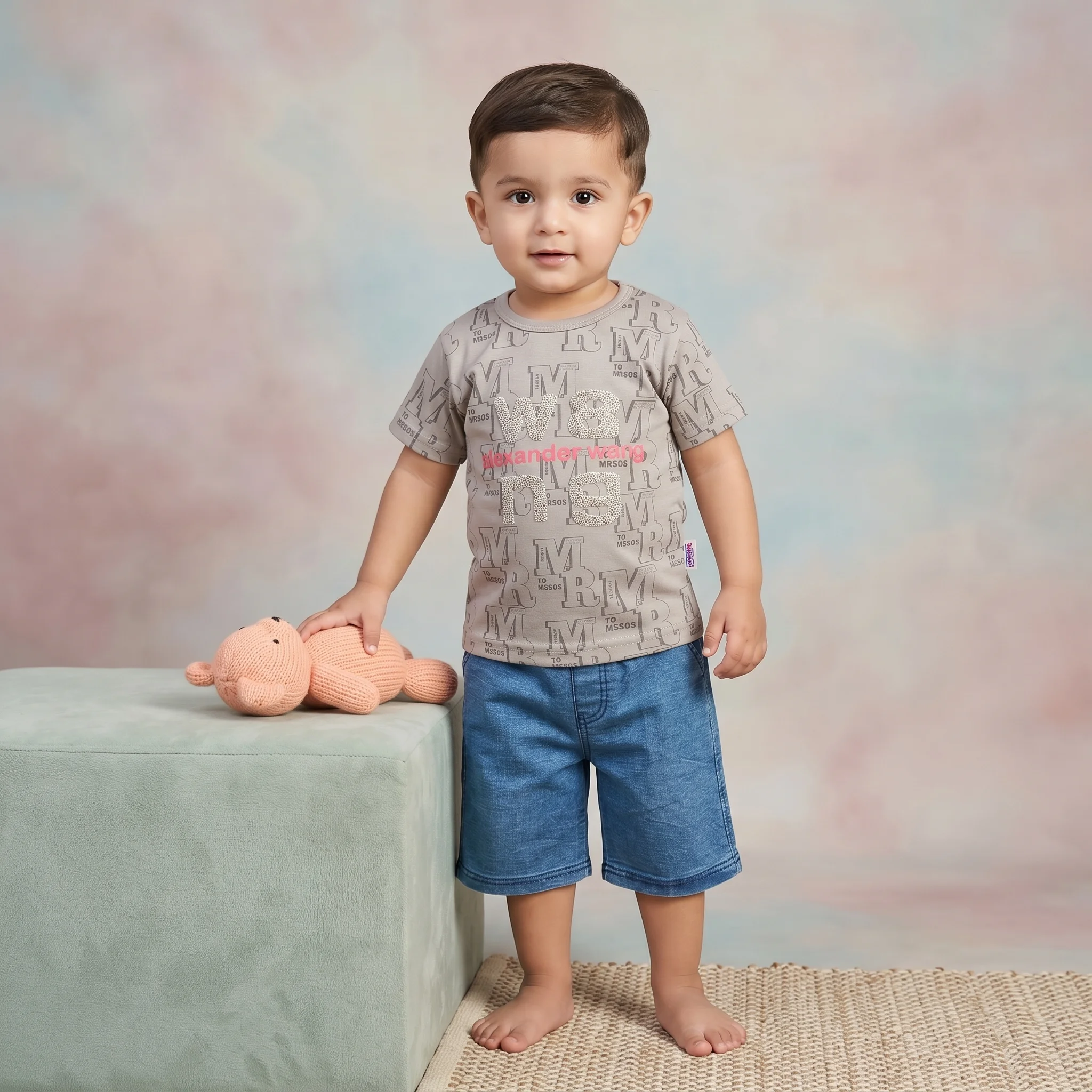 Boys' Alexander Wang Monogram Print Graphic Tee and Denim Shorts Set - Image 5