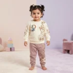 KidsnWear Girls’ Premium Interlock Cotton Daisy Duck Floral Tee and Trousers Set - Brown