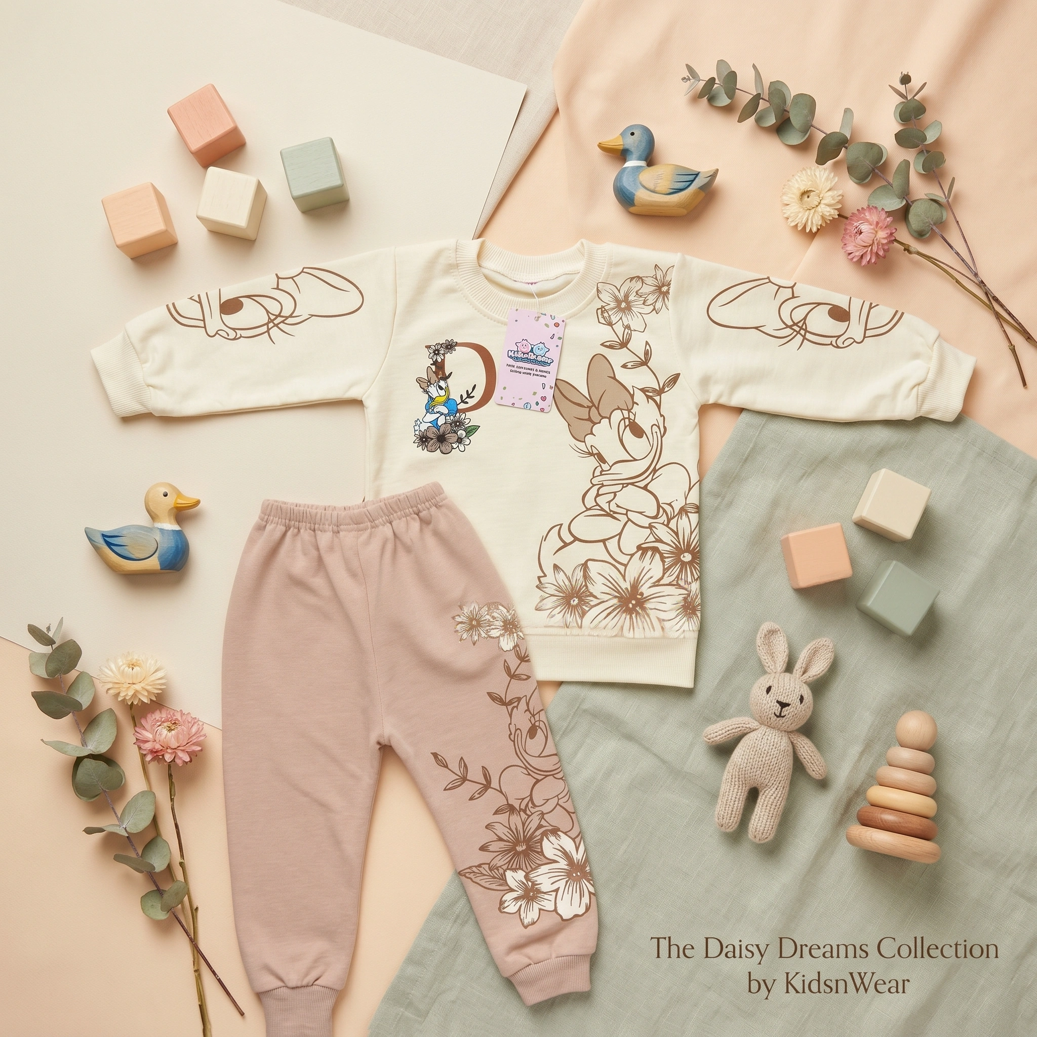 KidsnWear Girls’ Premium Interlock Cotton Daisy Duck Floral Tee and Trousers Set - Image 6