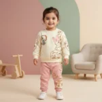 KidsnWear Girls’ Premium Interlock Cotton Daisy Duck Floral Tee and Trousers Set - Pink