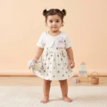 KidsnWear Baby Girls’ Premium Ribbed Cotton Floral Collar Frock - Green