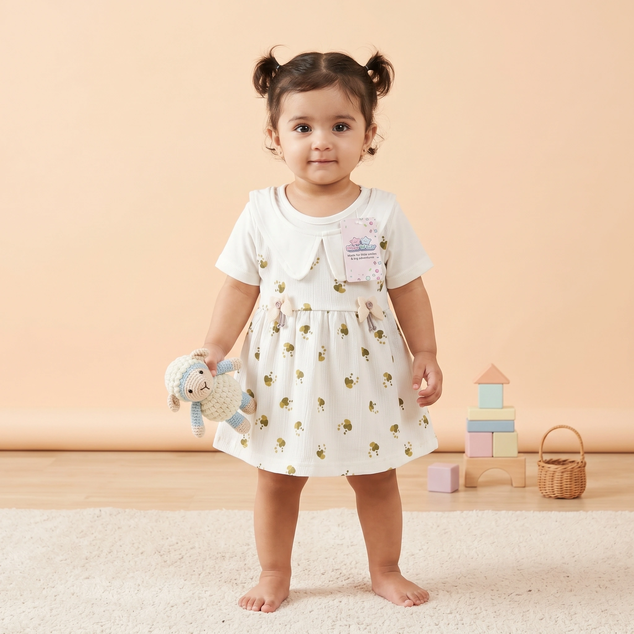KidsnWear Baby Girls’ Premium Ribbed Cotton Floral Collar Frock - Image 3