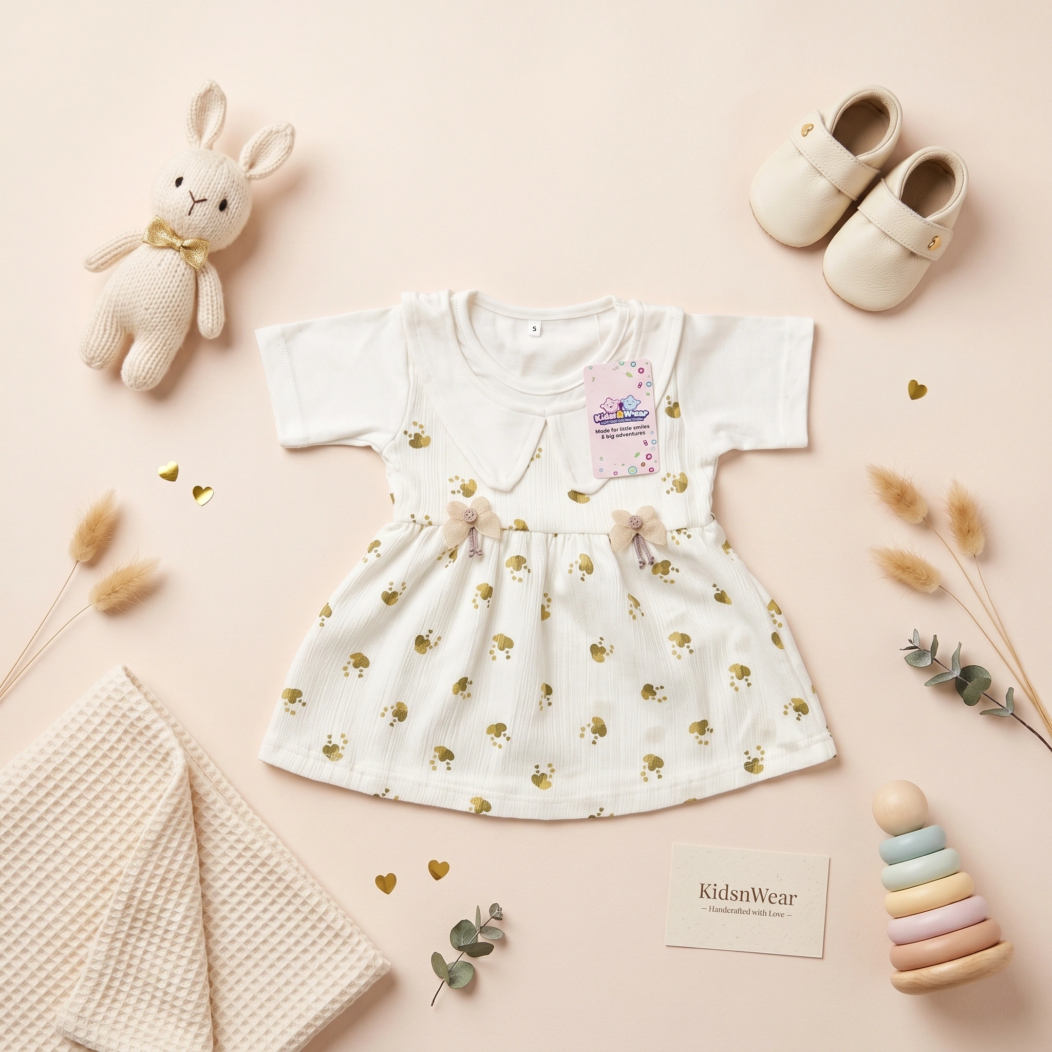 KidsnWear Baby Girls’ Premium Ribbed Cotton Floral Collar Frock - Image 4