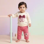 Girls' Bow Print Sweatshirt and Trouser Two-Piece Set - Red