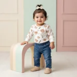 Girls' Bear Print Sweatshirt and Ribbed Jogger Two-Piece Set - Brown