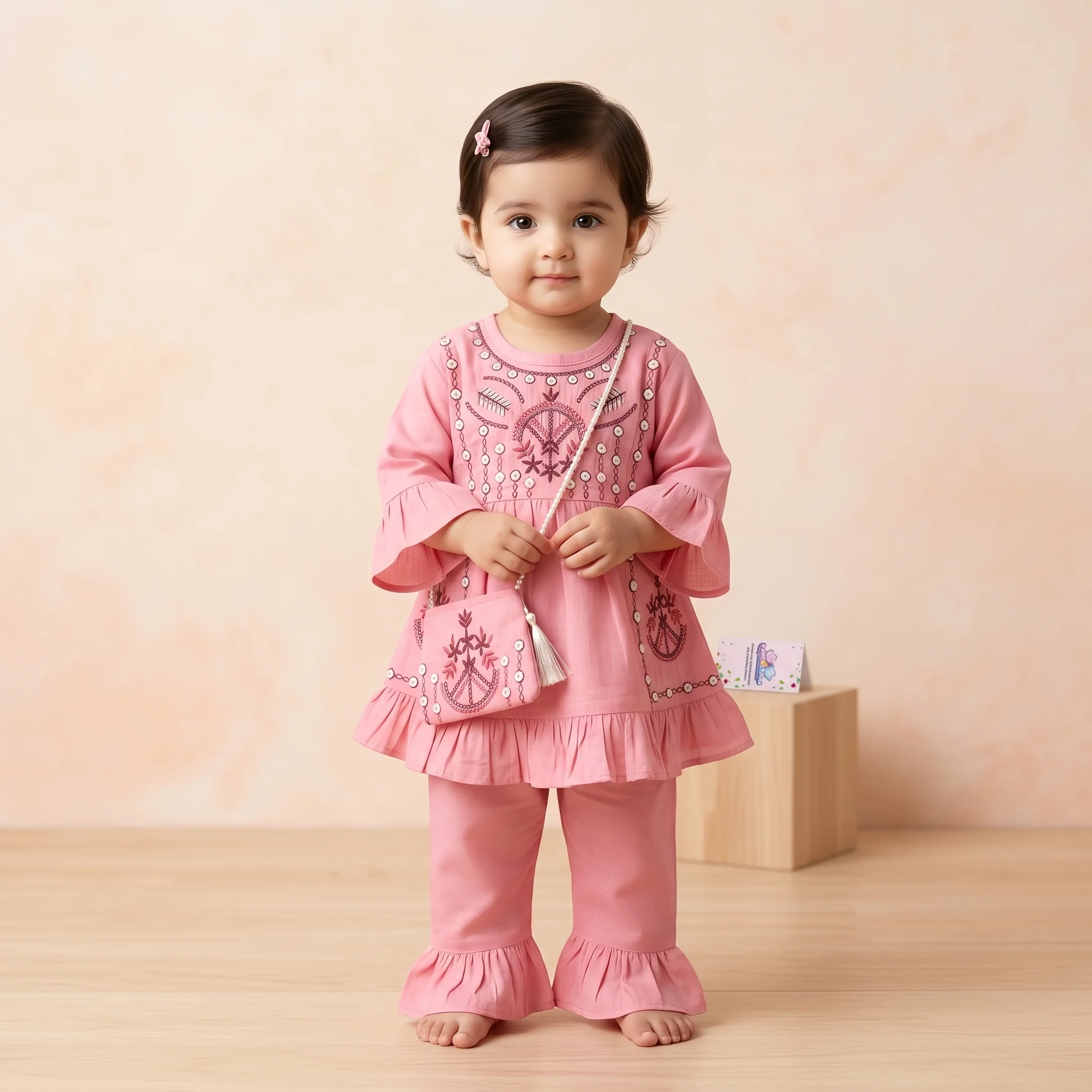 Girls Embroidered Peplum Tunic and Frill Trouser Set - Image 5