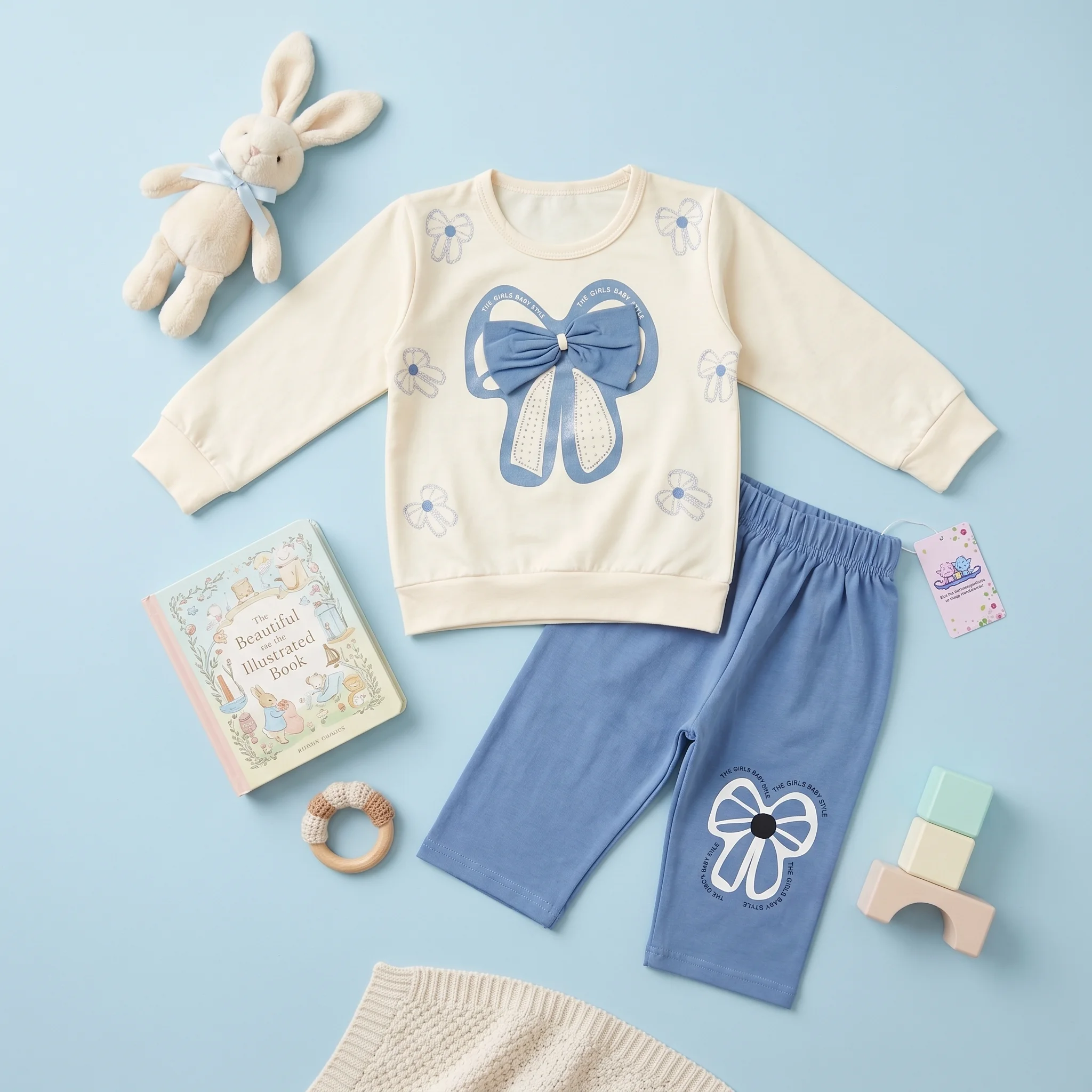 Girls' Bow Print Sweatshirt and Trouser Two-Piece Set - Image 2