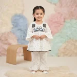 KidsnWear Baby Girls’ Pure Cotton Ethnic Embroidered Tunic and Ruffled Trouser Set - White