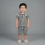 Premium Ribbed Vertical Stripe Polo Shirt and Shorts Luxury Set - Black