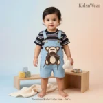 KidsnWear Ultra-Premium Imported Dungaree and Striped Tee Set - Black
