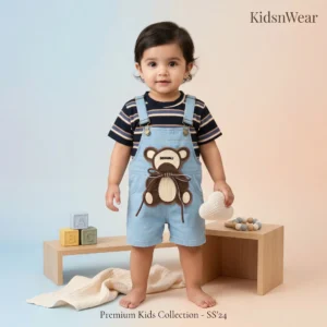 KidsnWear Ultra-Premium Imported Dungaree and Striped Tee Set