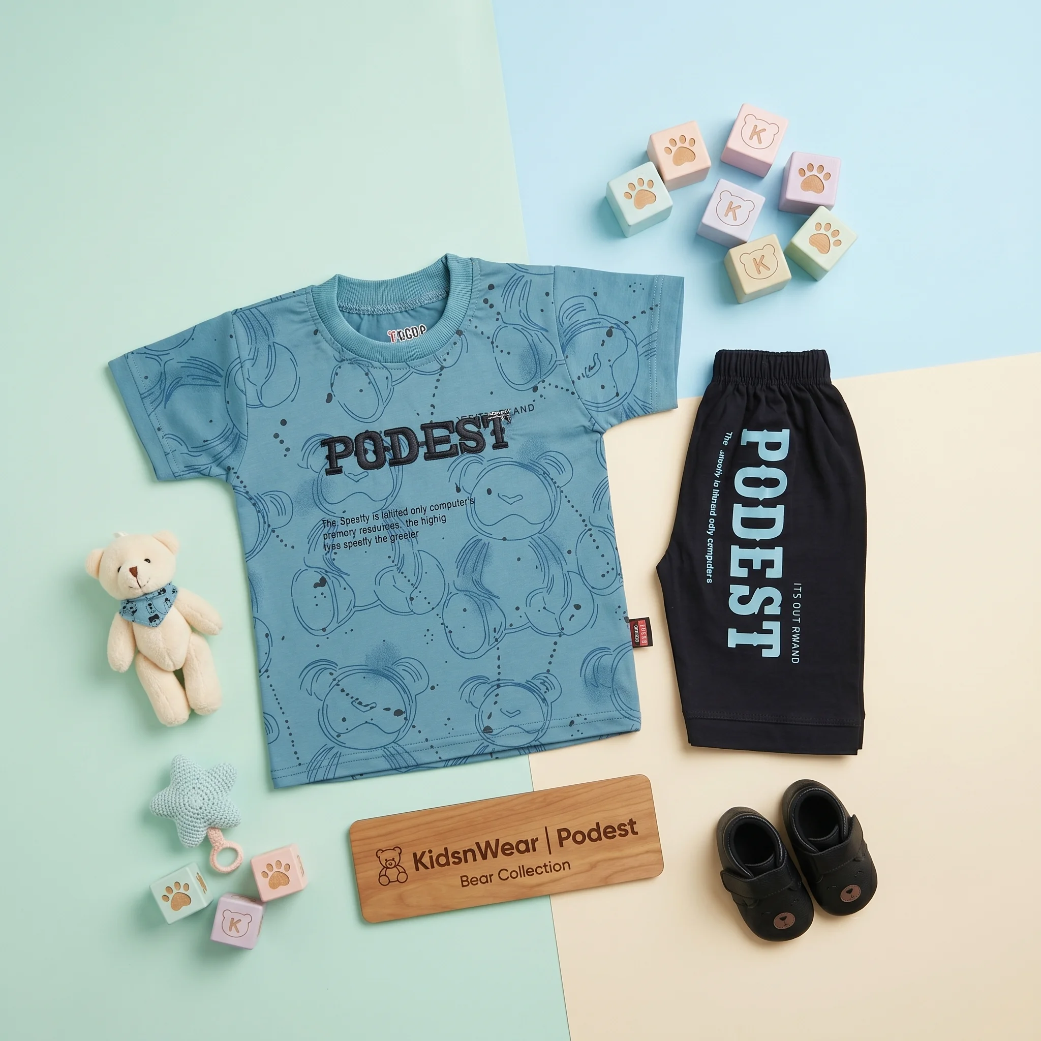 KidsnWear Boys’ Lightweight Interlock Cotton "PODEST" Graphic Tee and Shorts Set - Image 2