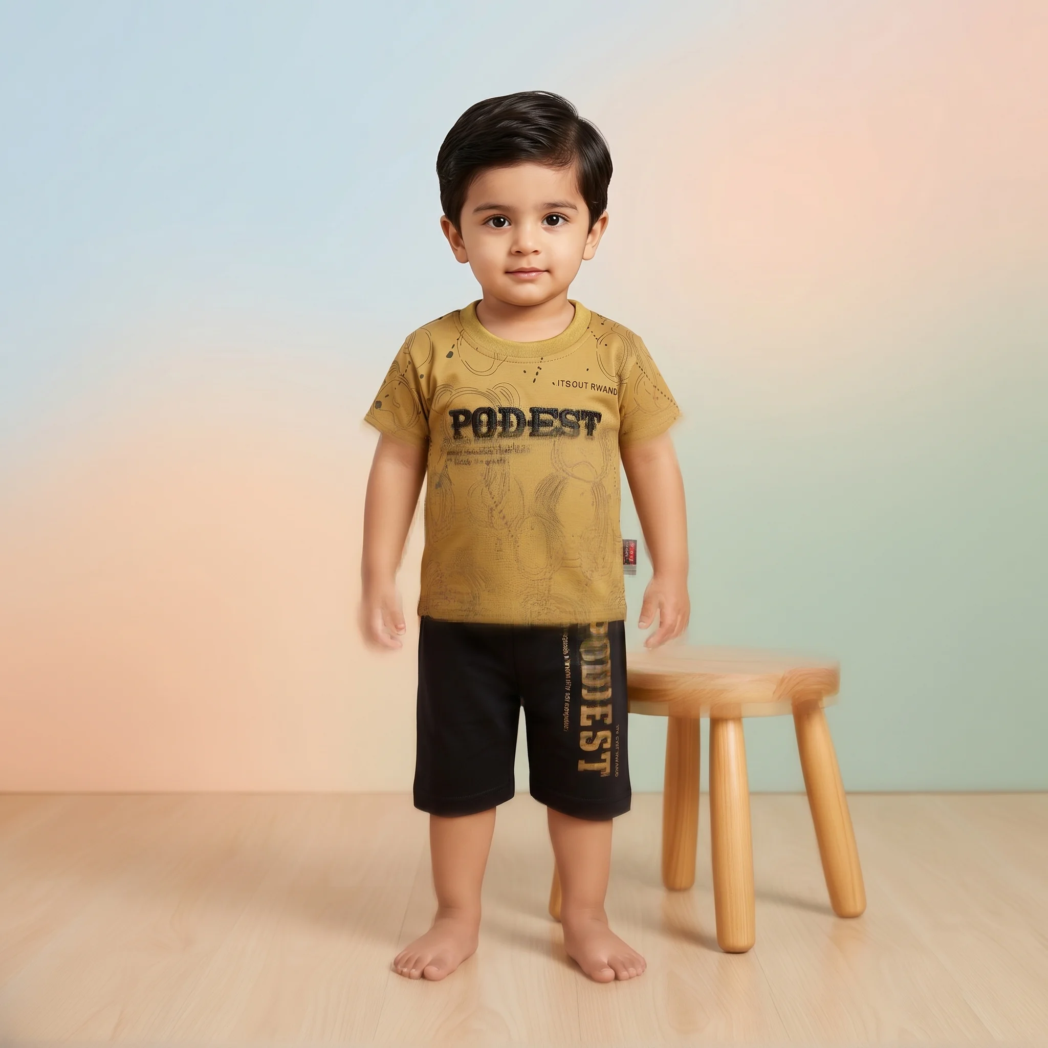 KidsnWear Boys’ Lightweight Interlock Cotton "PODEST" Graphic Tee and Shorts Set - Image 3