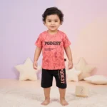 KidsnWear Boys’ Lightweight Interlock Cotton "PODEST" Graphic Tee and Shorts Set - Pink